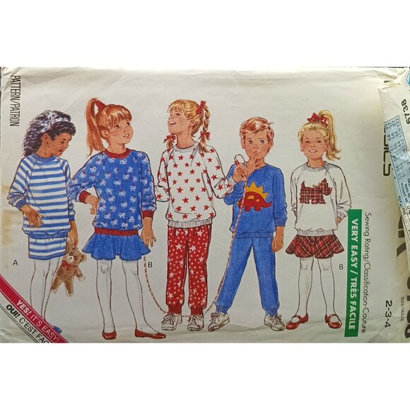 UNCUT Vintage Butterick 6738 Childrens Sewing Pattern Retro 80s Tops Skirts Pant - Picture 1 of 2
